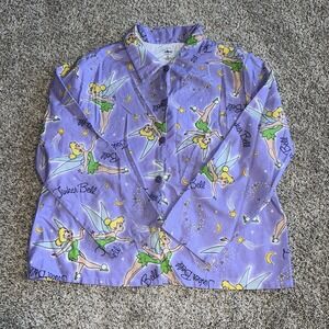 Disney Tinker Bell Pajama Set Lavender Flannel Button Up Long Sleeve Size XL
